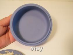 Wedgewood Blue Jasperware Powder Dish, Vintage 1950s Covered Bowl with Tent Style Handle, Jewelry Dish, or other uses