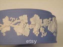 Wedgewood Blue Jasperware Powder Dish, Vintage 1950s Covered Bowl with Tent Style Handle, Jewelry Dish, or other uses