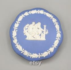 Wedgwood Blue Jasperware Round Scalloped Trinket Dresser Box Lid England