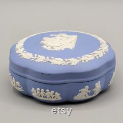 Wedgwood Blue Jasperware Round Scalloped Trinket Dresser Box Lid England