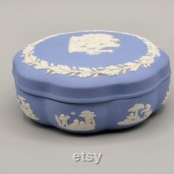 Wedgwood Blue Jasperware Round Scalloped Trinket Dresser Box Lid England