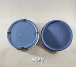 Wedgwood Blue and White Jasperware Powder Box, Candy Dish, Vanity Dresser Trinket Box, 1968, England, 873