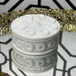 Weishar Moon and Star White Milk Glass Powder Box Trinket Holder