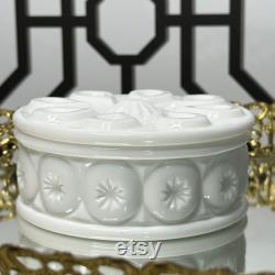 Weishar Moon and Star White Milk Glass Powder Box Trinket Holder