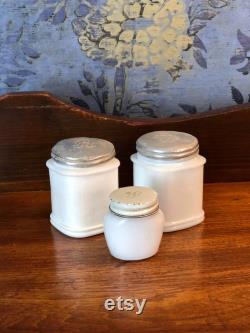 White Milk Glass Vanity Jars, Set of 3, Two Approx. 2 3 4 H x 2 W, Face Cream Jar, White Milkglass, Curated Collection