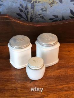 White Milk Glass Vanity Jars, Set of 3, Two Approx. 2 3 4 H x 2 W, Face Cream Jar, White Milkglass, Curated Collection