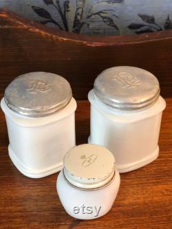 White Milk Glass Vanity Jars, Set of 3, Two Approx. 2 3 4 H x 2 W, Face Cream Jar, White Milkglass, Curated Collection