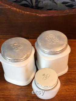 White Milk Glass Vanity Jars, Set of 3, Two Approx. 2 3 4 H x 2 W, Face Cream Jar, White Milkglass, Curated Collection