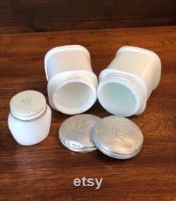 White Milk Glass Vanity Jars, Set of 3, Two Approx. 2 3 4 H x 2 W, Face Cream Jar, White Milkglass, Curated Collection