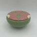 Whitney Smith Pottery 5 Green Ceramic Dressing Powder Jar Trinket Jewelry Box With Lid And Raised Pink Daisy Flower Motif Made In China