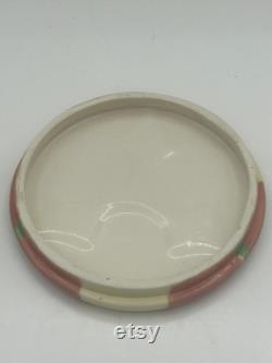 Whitney Smith Pottery 5 Green Ceramic Dressing Powder Jar Trinket Jewelry Box With Lid And Raised Pink Daisy Flower Motif Made In China