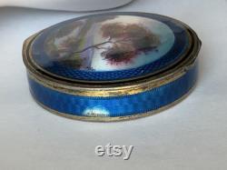 Wonderful Scenic Guilloche Compact Artisan Signed Sterling Silver Tiny Hallmarks Antique 1915 Makeup Collectible Beautiful enamel Small Chip