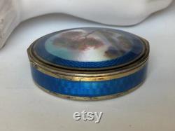Wonderful Scenic Guilloche Compact Artisan Signed Sterling Silver Tiny Hallmarks Antique 1915 Makeup Collectible Beautiful enamel Small Chip