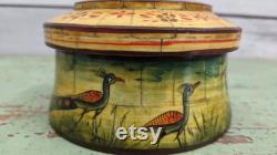 Wooden artware tobacco powder box Wooden round shape box Decorative box Indian art Indian handicrafts Handmade hand painted 31932