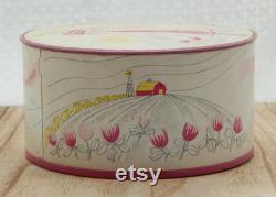 YANKEE CLOVER POWDER Vintage Richard Hudnut Scented Dusting Powder Empty 7 Oz. Round Metal Container Farm Scene Cowboy Great Graphics