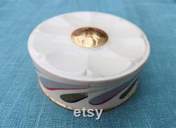 YARDLEY Vintage 1940s White Cardboard Powder Pot With Gold Foil Raised Bumble-bee Motif On Celluloid Flower Lid Rare Collector's Item