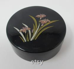 Yamanaka Black Lacquered Plastic Powder Box With 6 Matching Coasters