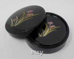 Yamanaka Black Lacquered Plastic Powder Box With 6 Matching Coasters