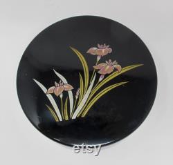 Yamanaka Black Lacquered Plastic Powder Box With 6 Matching Coasters