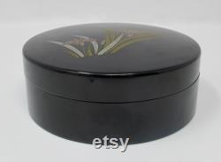 Yamanaka Black Lacquered Plastic Powder Box With 6 Matching Coasters