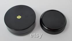 Yamanaka Black Lacquered Plastic Powder Box With 6 Matching Coasters