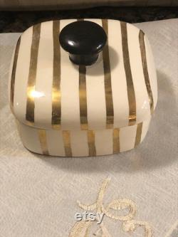 Yona Originals Gold striped perfumed powder box 1957
