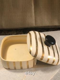 Yona Originals Gold striped perfumed powder box 1957