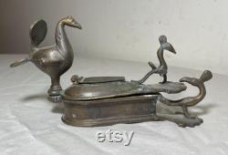 antique 19th century indian bronze Kumkum Tikka figural pigment powder box jar