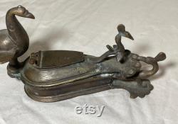 antique 19th century indian bronze Kumkum Tikka figural pigment powder box jar