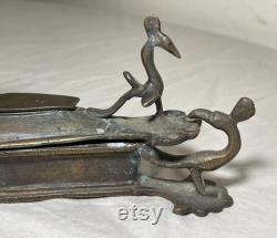 antique 19th century indian bronze Kumkum Tikka figural pigment powder box jar