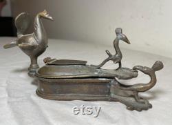 antique 19th century indian bronze Kumkum Tikka figural pigment powder box jar