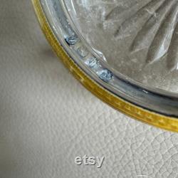 antique powder bowl lemon Guilloche enamel silver topped powder bowl hallmarked silver Birmingham 1924 1920s Bakelite lid cut glass bowl