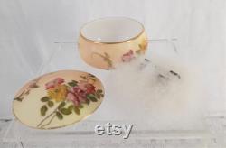 c1940's Royal Worcester Miniature Powder Bowl Swans Down Puff Floral Design Blush and Ivory , Vanity Collectable , Miniature Royal Worcester