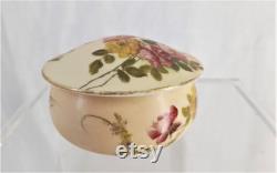 c1940's Royal Worcester Miniature Powder Bowl Swans Down Puff Floral Design Blush and Ivory , Vanity Collectable , Miniature Royal Worcester