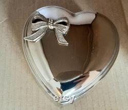 c.1980s Heart Shaped Trinket Box. Silver Plated Jewellery Box. Gift for Her. Red Lining