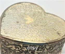 c.1980s Heart Shaped Trinket Box. Silver Plated Jewellery Box. Gift for Her. Red Lining. Victorian Style