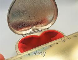 c.1980s Heart Shaped Trinket Box. Silver Plated Jewellery Box. Gift for Her. Red Lining. Victorian Style