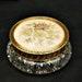 crystal glass and brass metal powder jar vintage Victorian style powder box with mirror ornate embroidered lid embossed edges dressing tabl