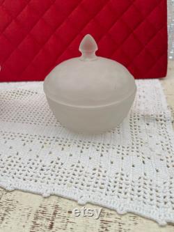 drftbx13 Vintage Frosted Crystal Mid Century Powder Box Dresser Jar With Lid
