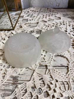 drftbx13 Vintage Frosted Crystal Mid Century Powder Box Dresser Jar With Lid