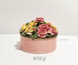 vintage CAPODIMONTE Italy Flower Floral ROSES POWDER Box Pink shabby chic very Loved for your vanity or decor