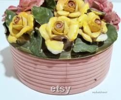 vintage CAPODIMONTE Italy Flower Floral ROSES POWDER Box Pink shabby chic very Loved for your vanity or decor