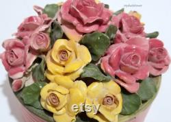vintage CAPODIMONTE Italy Flower Floral ROSES POWDER Box Pink shabby chic very Loved for your vanity or decor