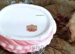 vintage Vcagco Japan Pink LADY Dresser Vanity Powder JAR Trinket BOX Lace and fabric accents for your retro kitsch Bathroom