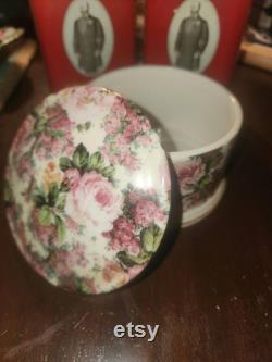 vintage staffordshire royal garden chintz pink rose collection powder box round 3 1 2 inches diameter