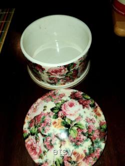 vintage staffordshire royal garden chintz pink rose collection powder box round 3 1 2 inches diameter