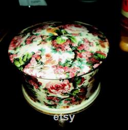 vintage staffordshire royal garden chintz pink rose collection powder box round 3 1 2 inches diameter