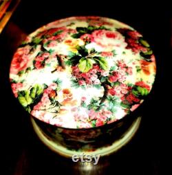 vintage staffordshire royal garden chintz pink rose collection powder box round 3 1 2 inches diameter